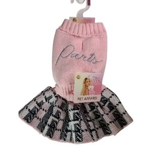 Paris Hilton Pink Dog Sweater with Black and White Skirt XS